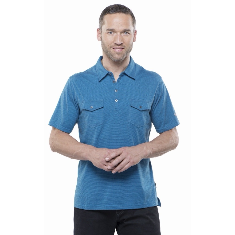 KUHL XXL 2XL Marine Blue Razr Stripe Short Sleeve‎ Shirt Polo Gorpcore Outdoors